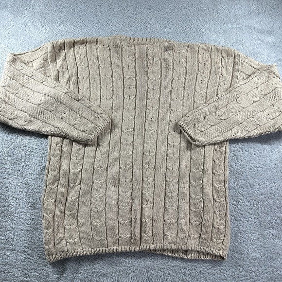 VINTAGE‎ Fisherman Cable Knit Sweater Mens XL Beige Earth Tones Heavyweight USA - Picture 2 of 8